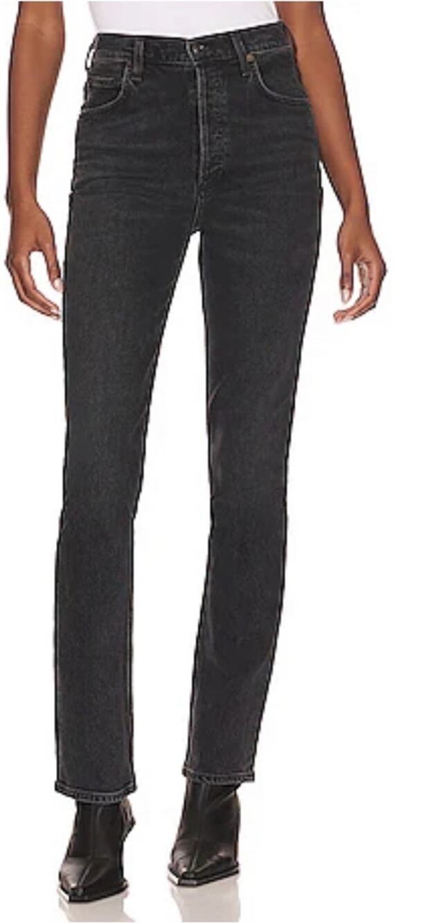 AGOLDE Jeans 32 Freya Black Hoax High Rise Slim Straight Organic Denim Made USA - Picture 1 of 9